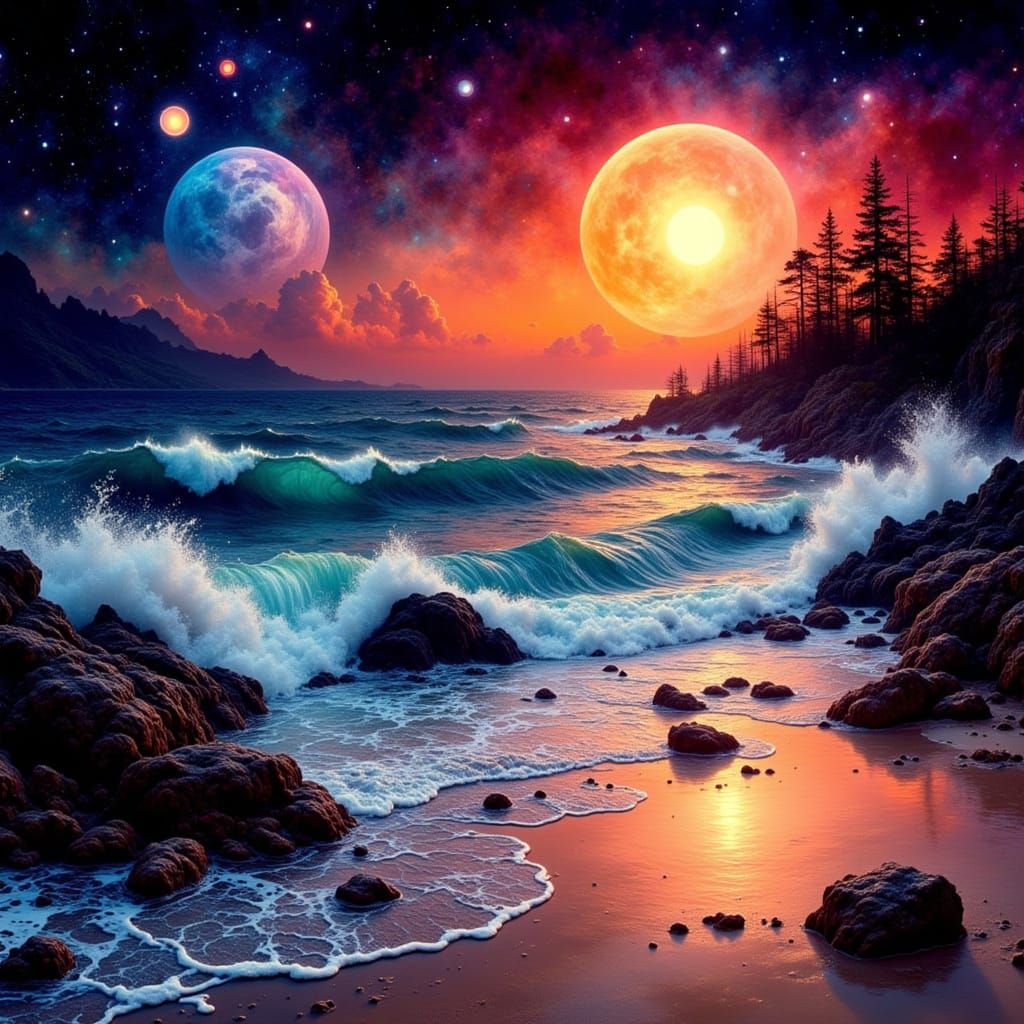 Neon Beach Dreamscape at Night