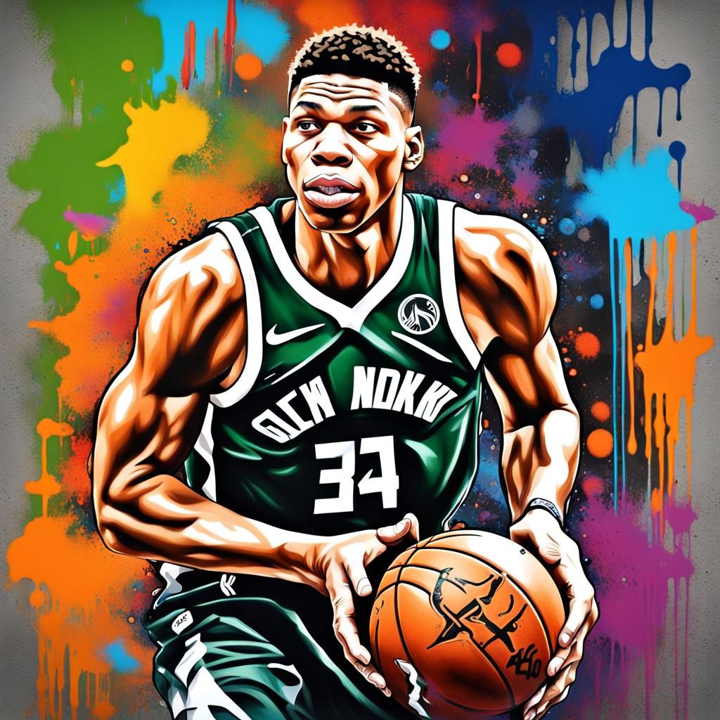 Giannis Antetokounmpo in Graffiti Art Style