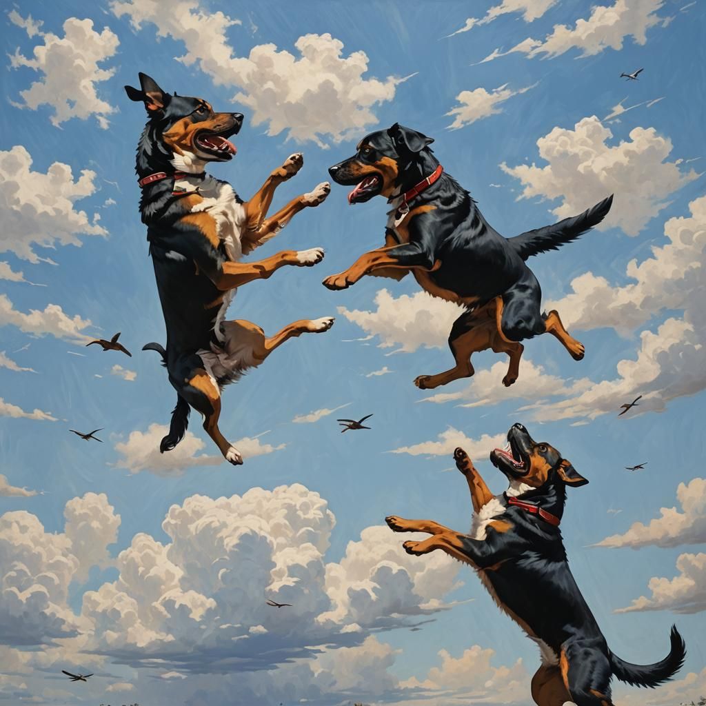 Dogfight in Blue Sky: Aerial Combat Scene