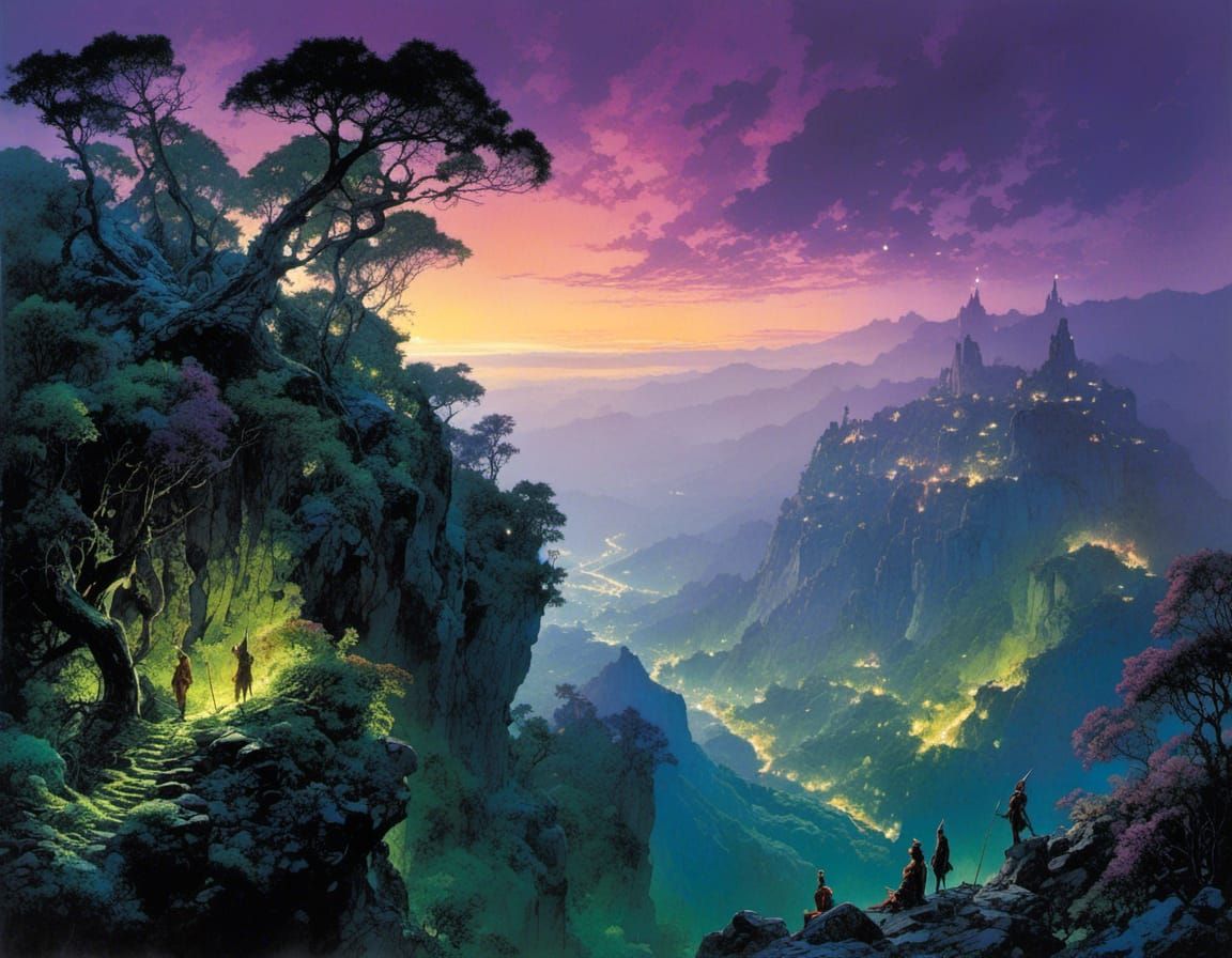 Elves Overlook Sinister Forest Vista at Night