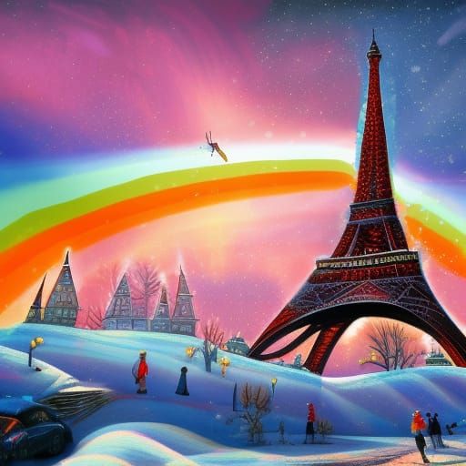 SEASON:_ Eiffel Tower, Paris, France on Winter Snow and Sunn...