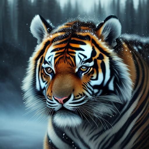 Magical Tiger Cub Running in Winter Snow