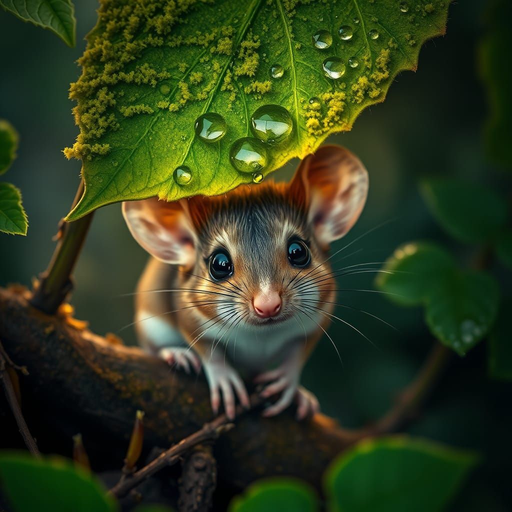 Mouse in Misty Rainforest in Hyper-Realistic Style
