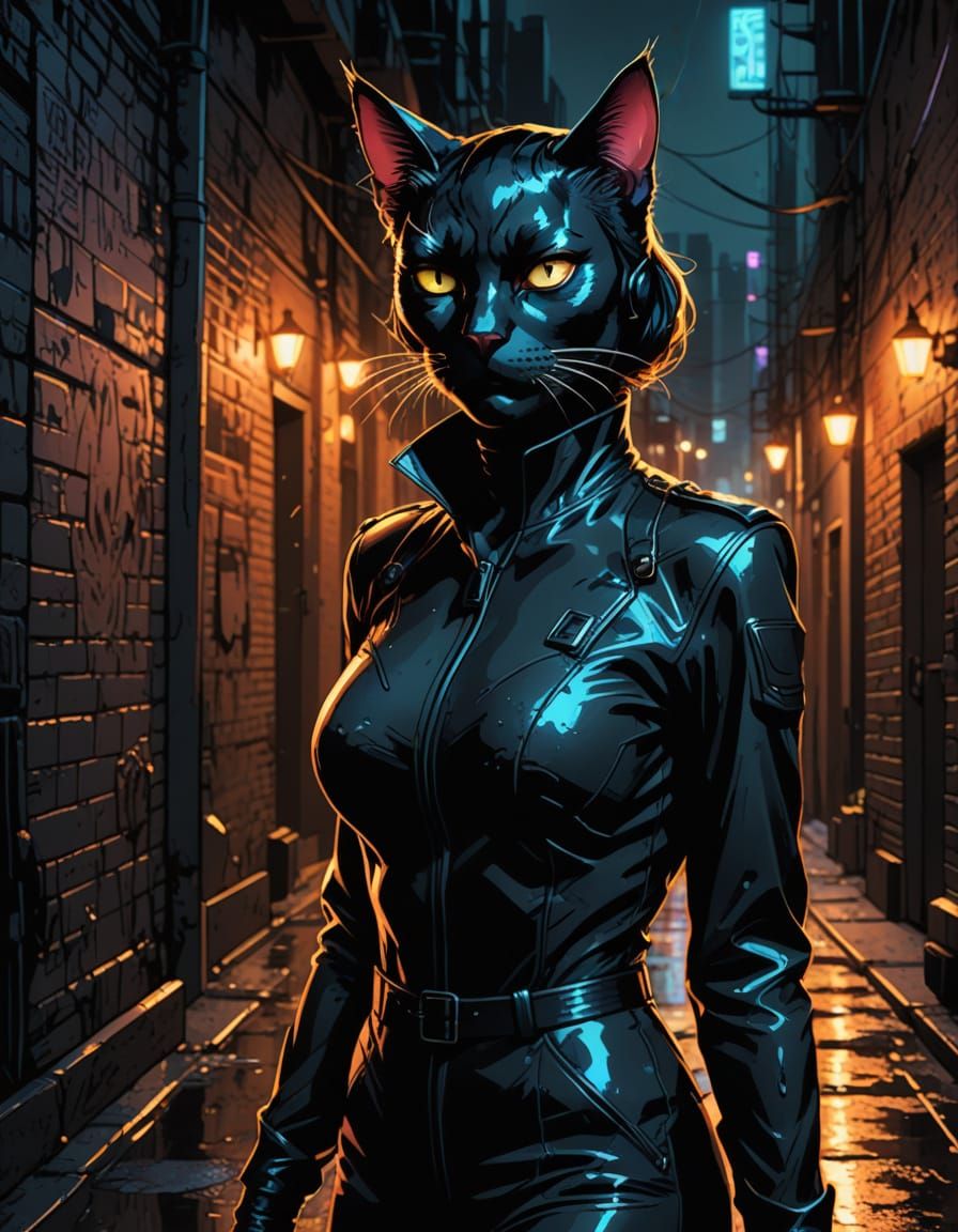 Stylish Anthropomorphic Cat Woman in Graphic Novel Style