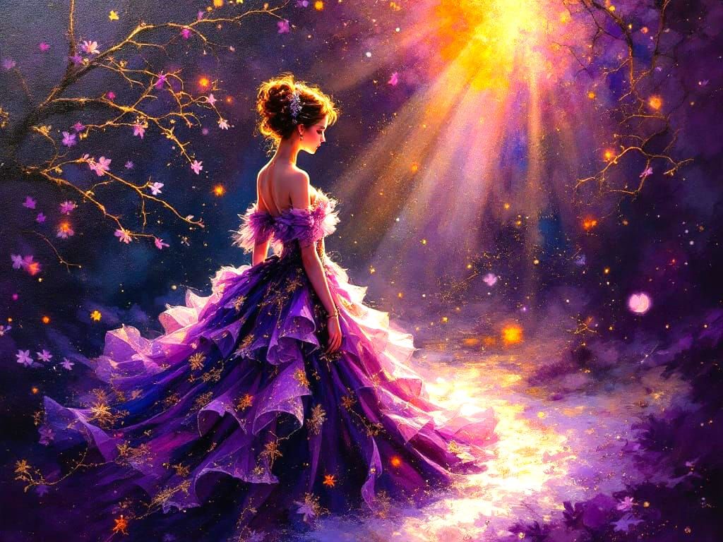 Opulent Baroque Scene in Violet and Gold