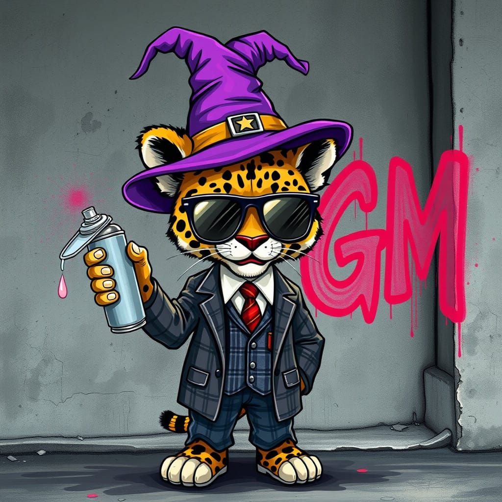 Leopard Street Art in Vibrant Purple Attire