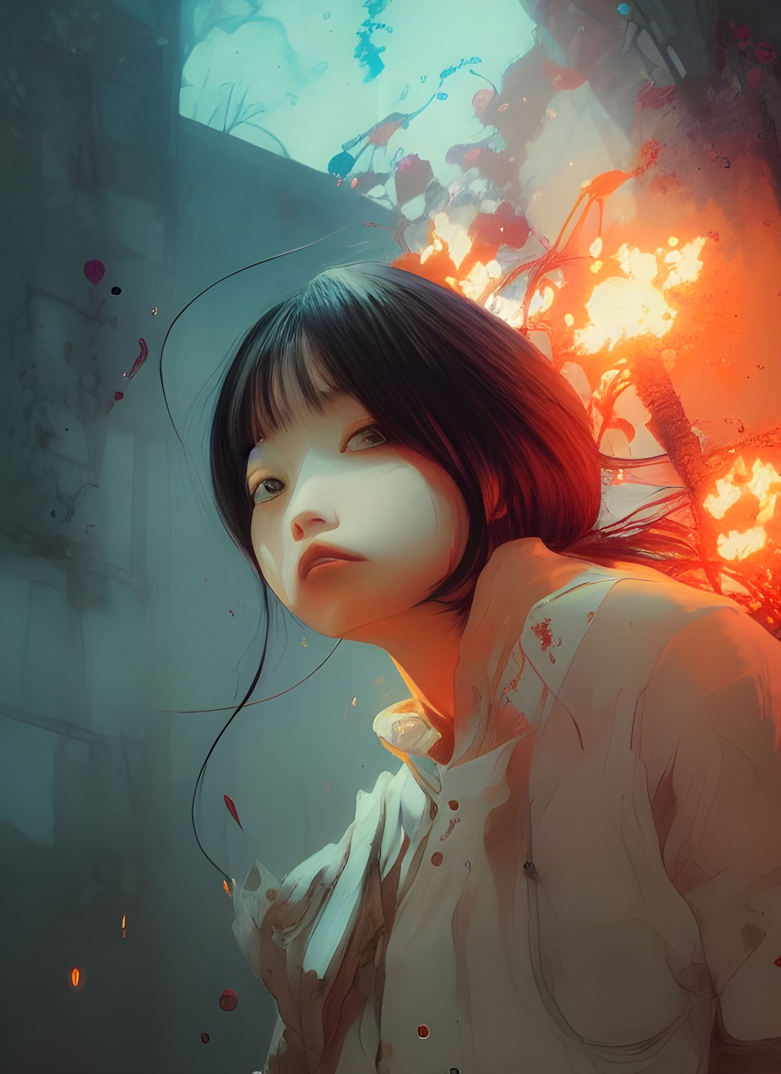 Burning Girl Portrait in Hellscape