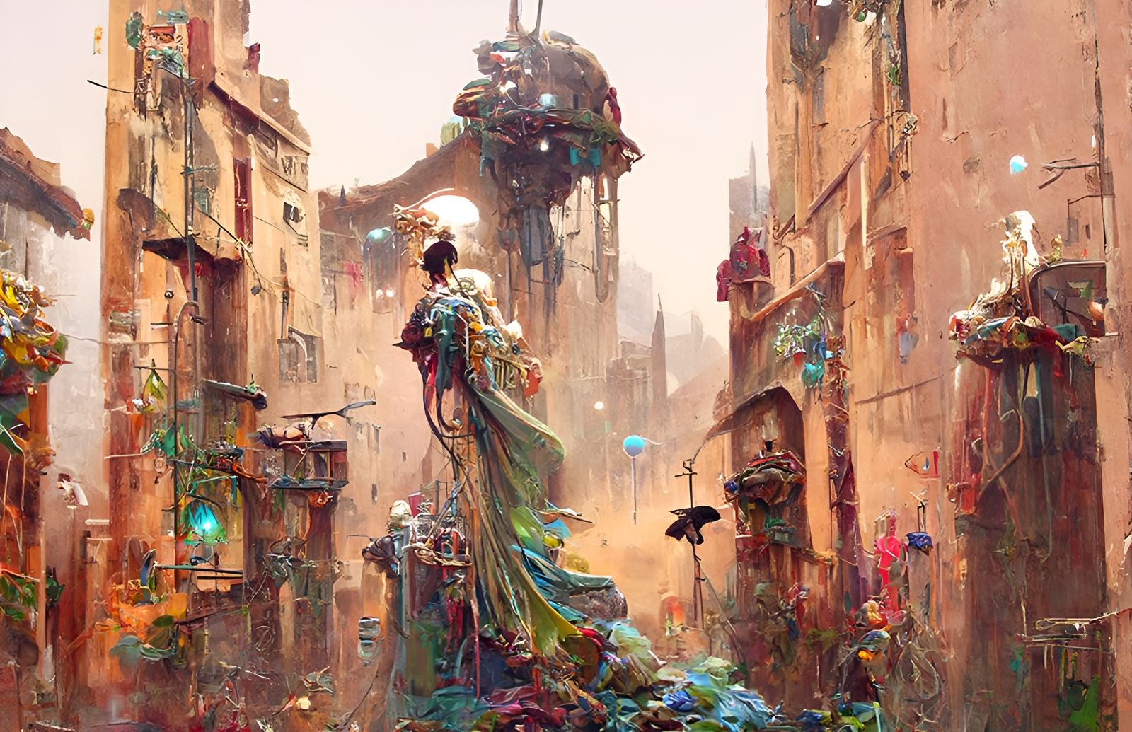 Ancient City Back Alley with Cyberpunk Graffiti