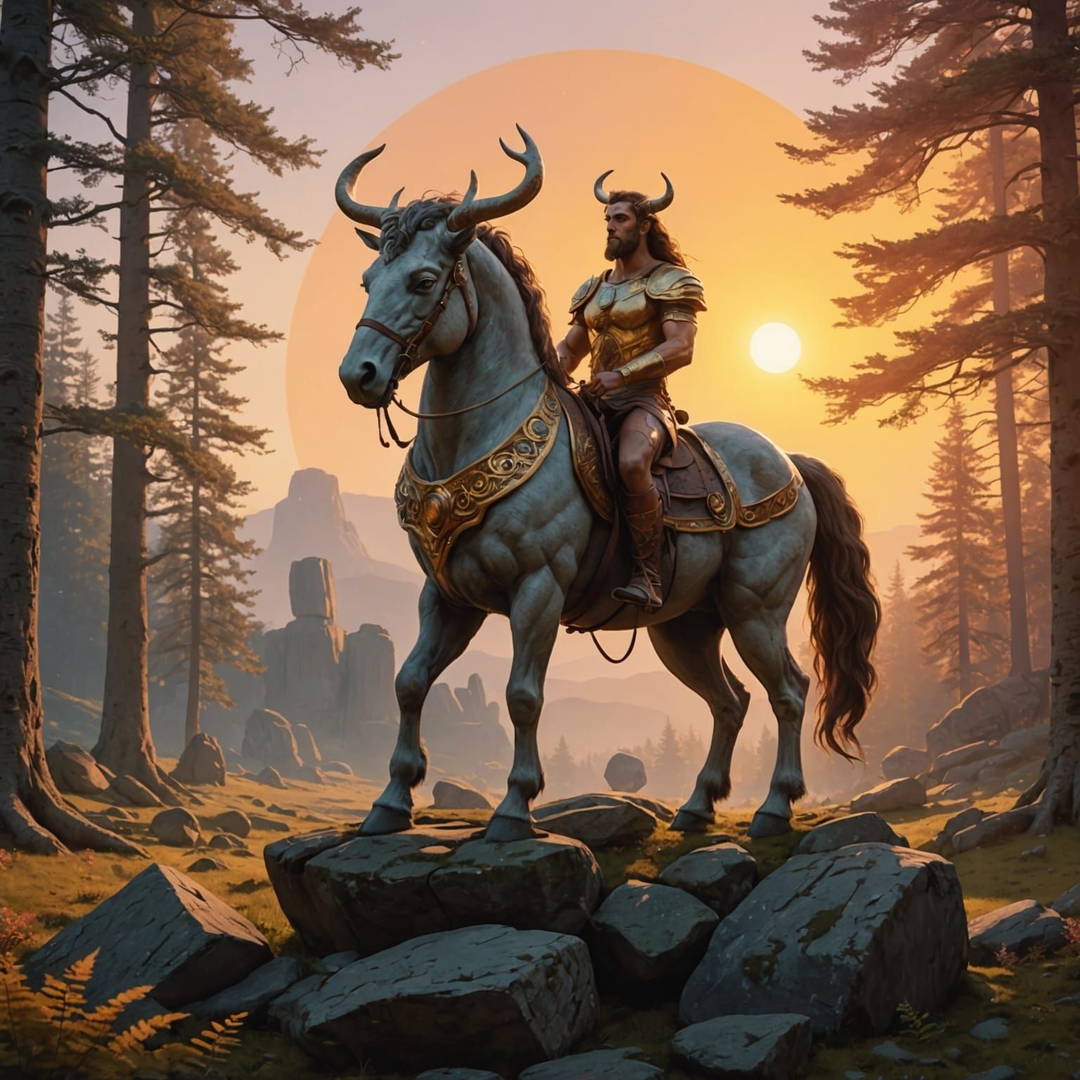 Majestic Centaur in Forest Clearing at Sunset