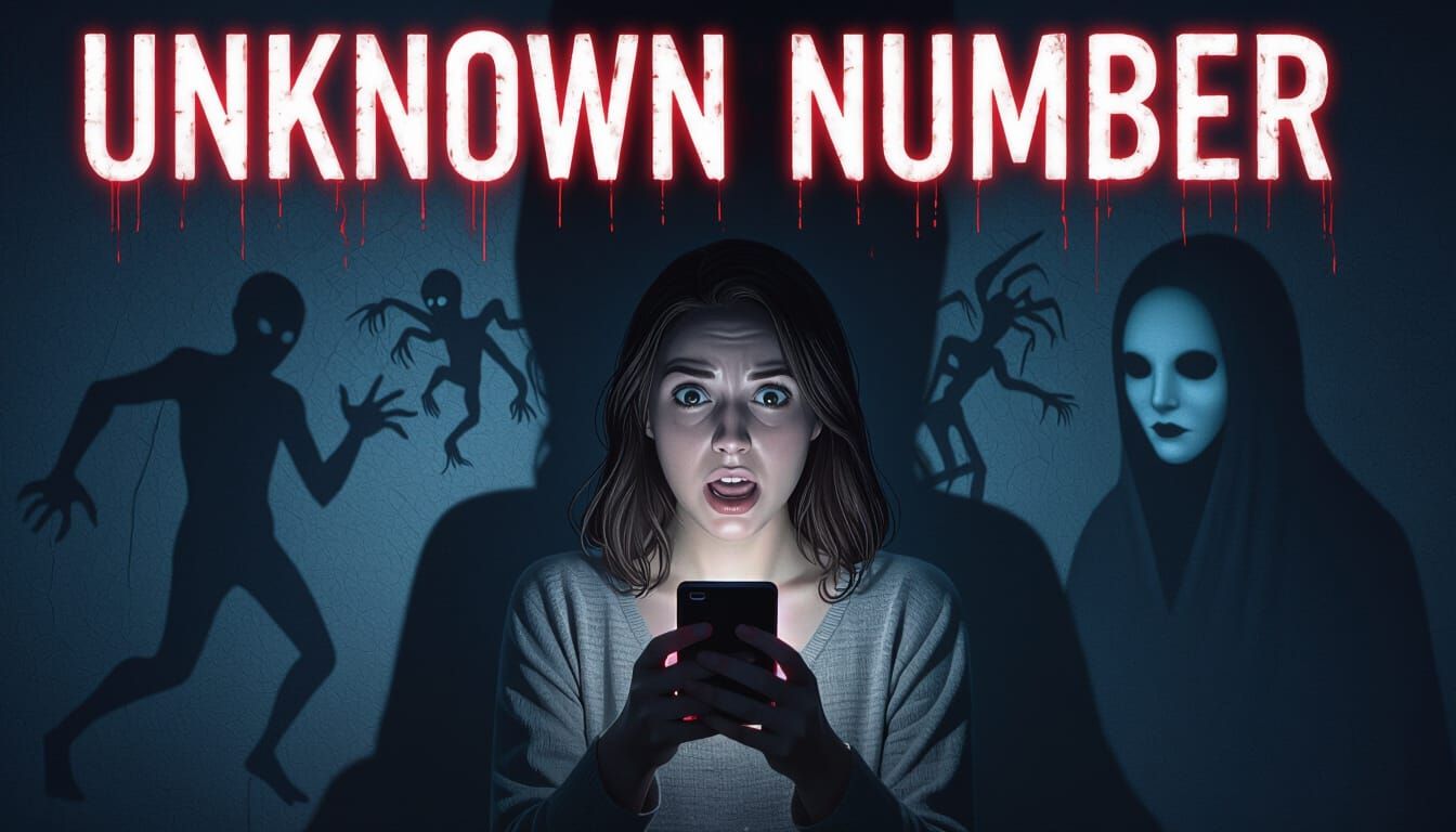 Terrified Woman With Glowing Phone in Dark Cinematic Horror
