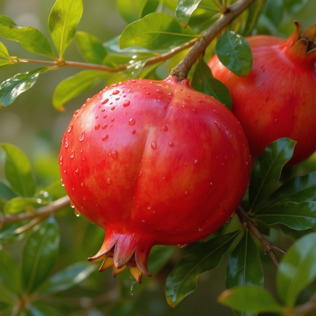 Close-up of Pomegranates Growing in Nature