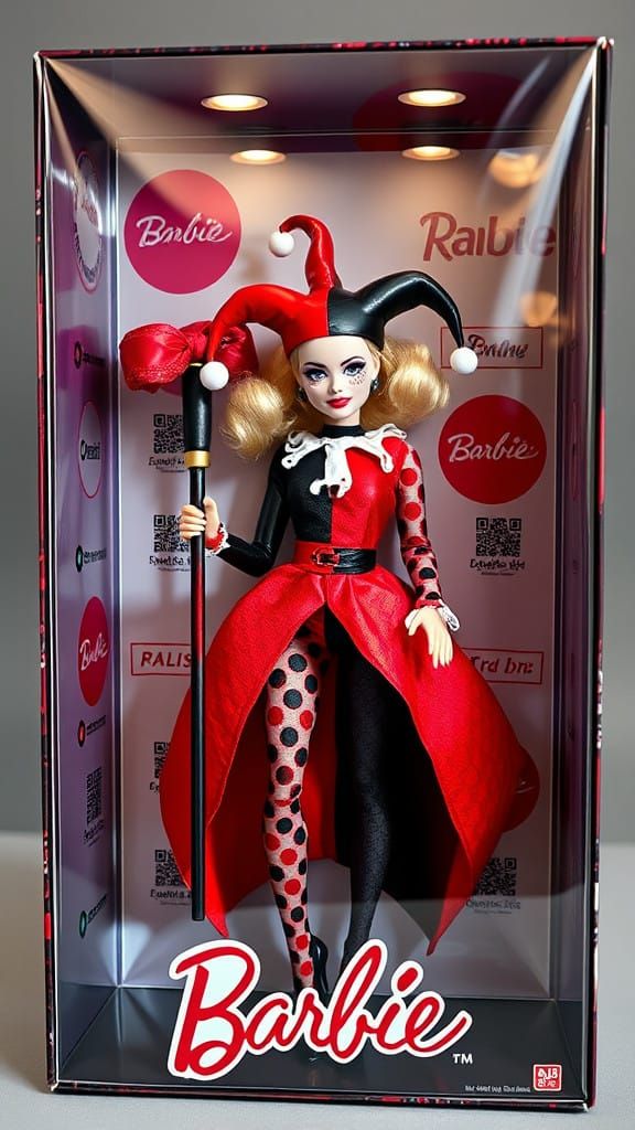 Brightly Colored Barbie Doll in Harley Quinn Costume