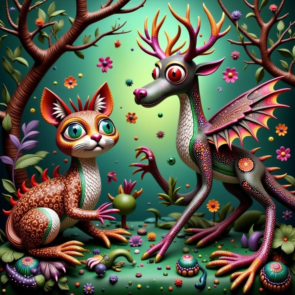Whimsical Forest: Alebrije Creatures in Fantasy Art