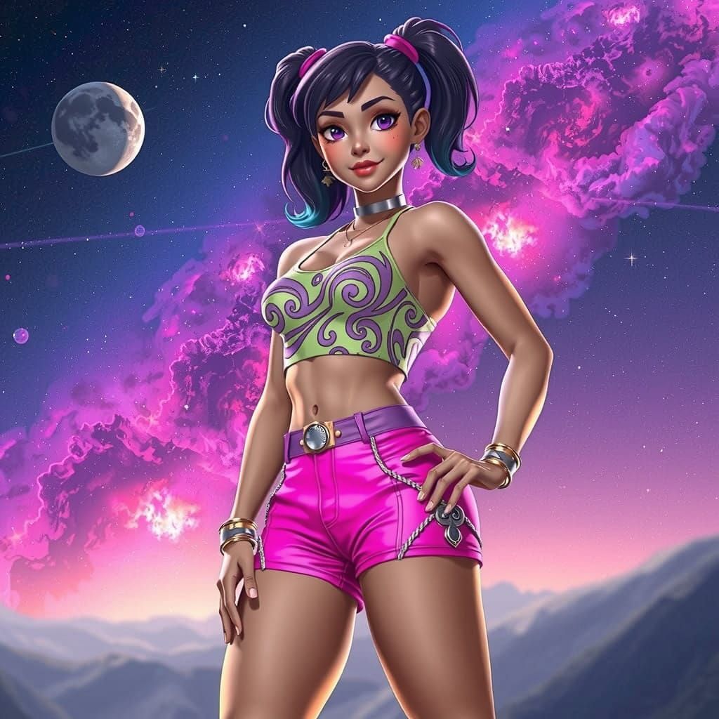 Galactic Girl in Futuristic Cosmic Landscape