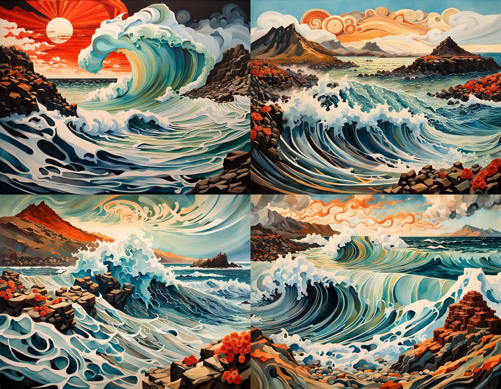 Lanzarote Coast: Surreal Sci-Fi Painting with Crashing Waves