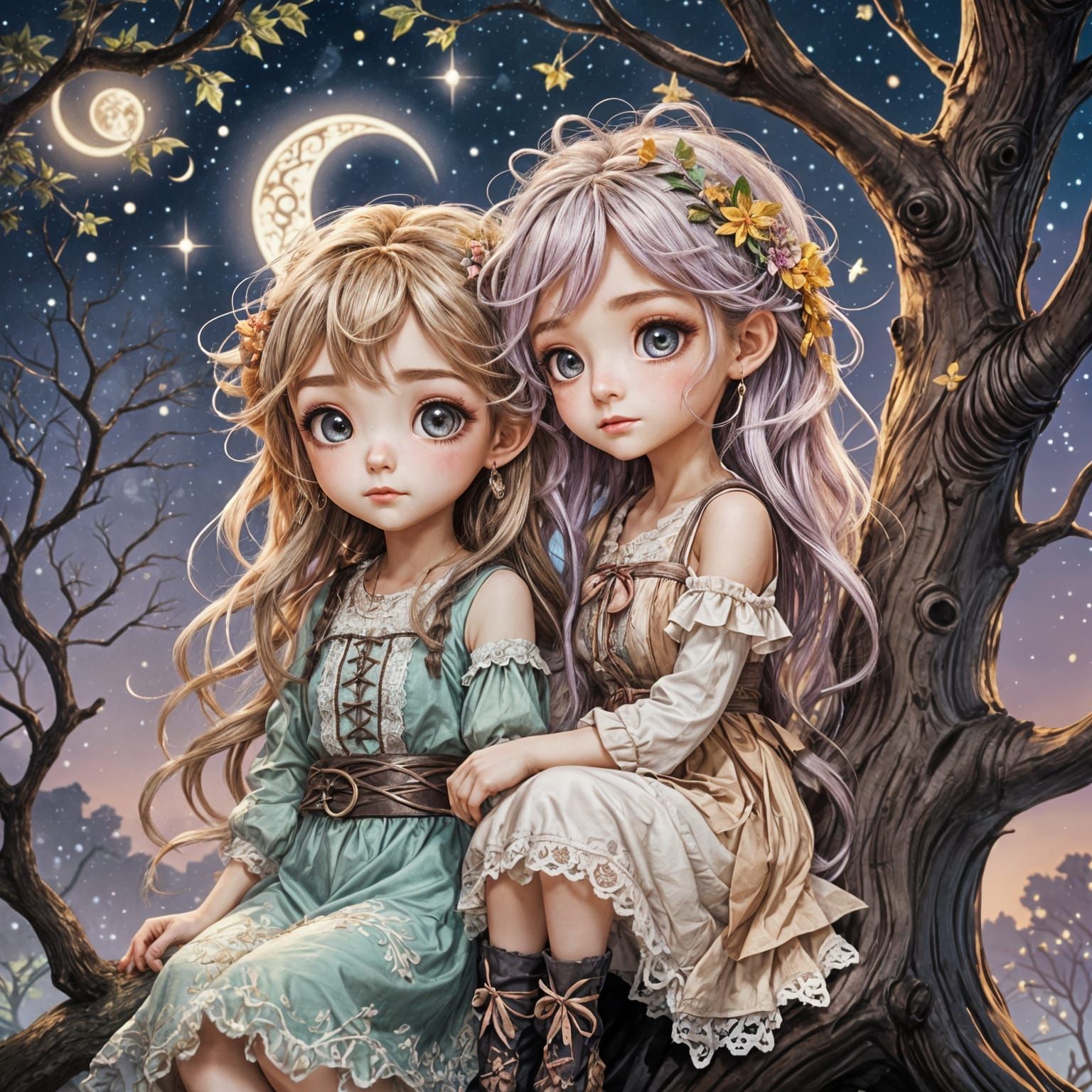 Whimsical Chibi Girls in Anime Style
