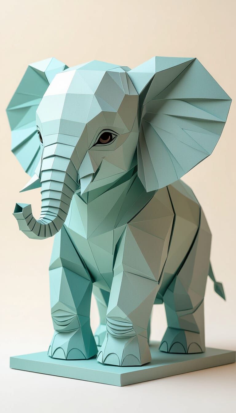 Intricate Papercraft: Baby Elephant in Digital Art Style