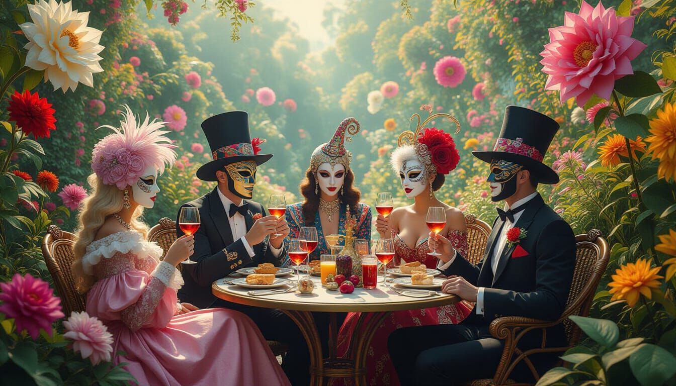 Surreal Garden Party in a Fantasy Utopia