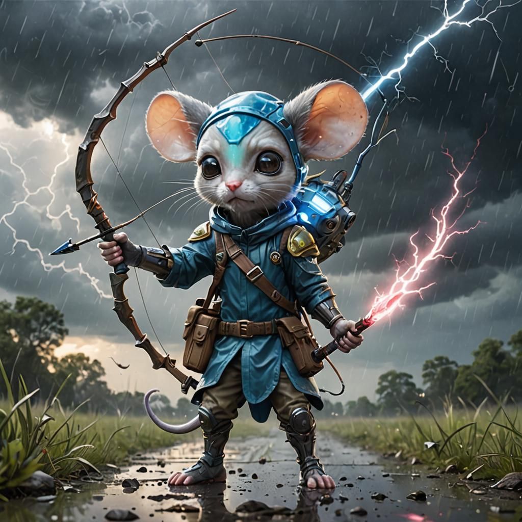 Mouse Archer with Alien Weapon in Storm