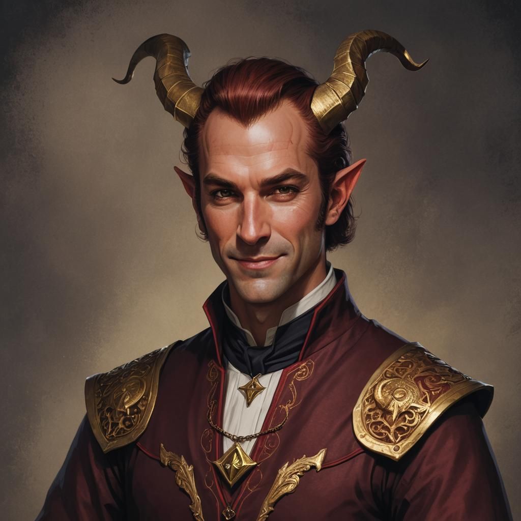 Charming Red-Skinned Tiefling with Gold Eyes