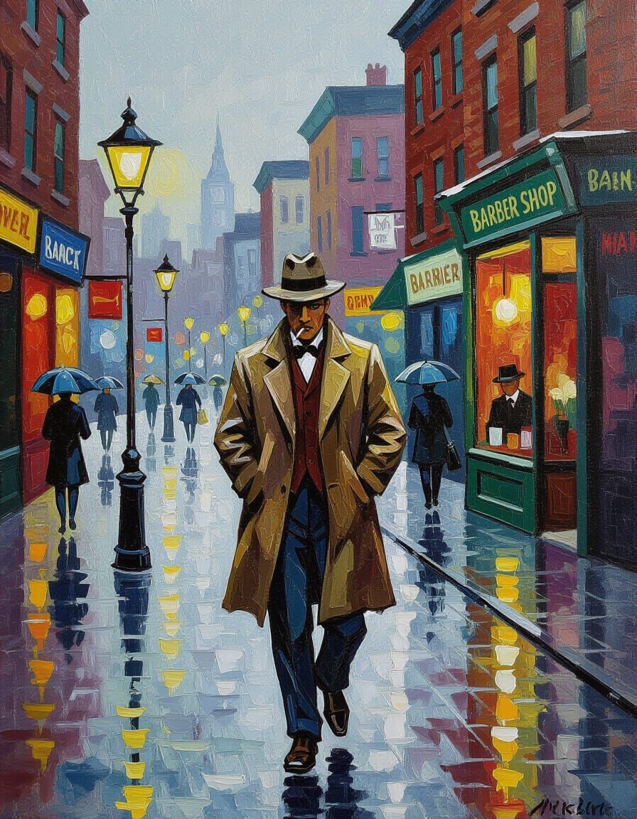 1900s Manhattan Man with Cigarette in Rain