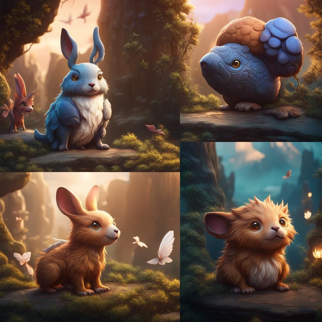 Cute Animals in Detailed Matte Painting Style