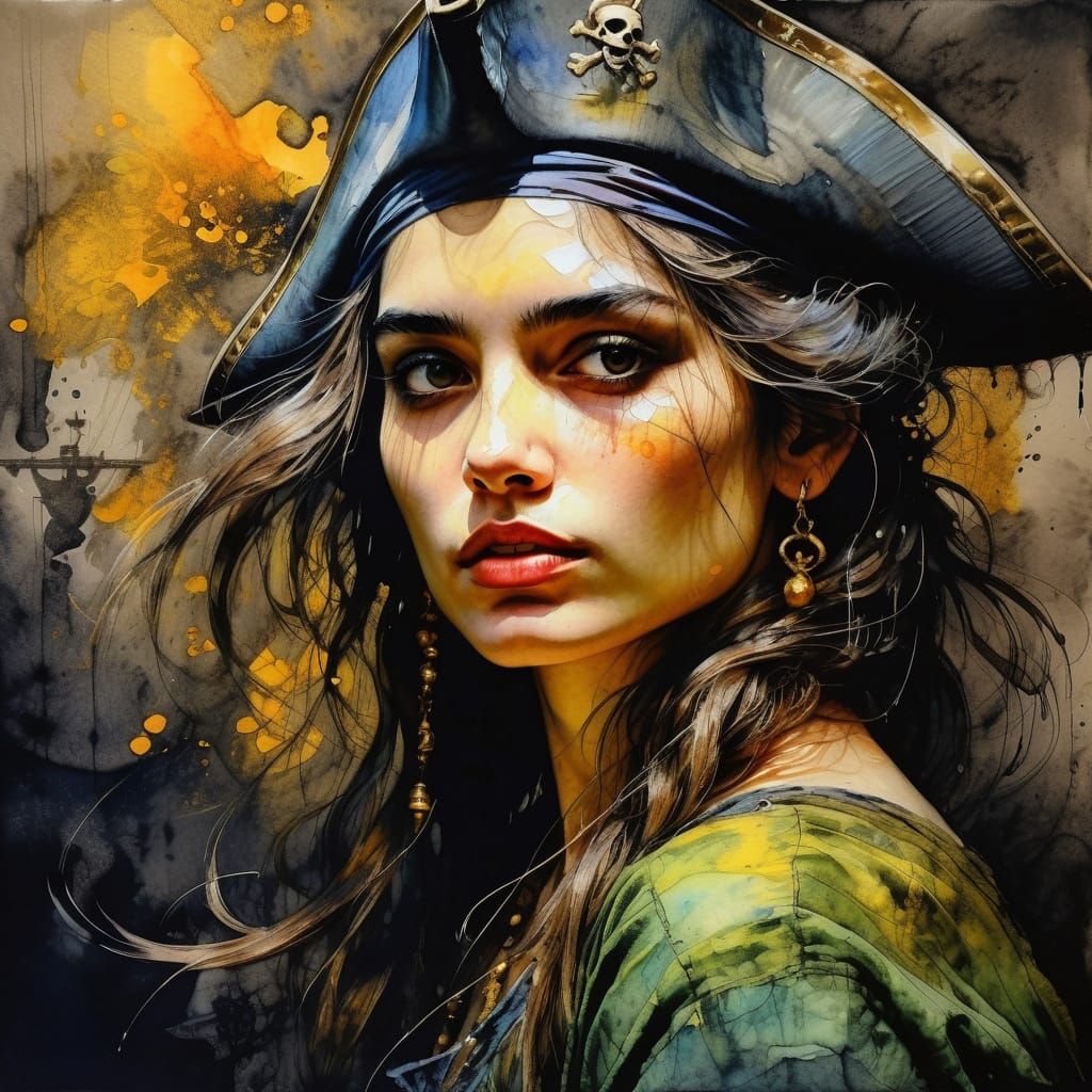 Pirate Sketch with Alcohol Ink and Charcoal