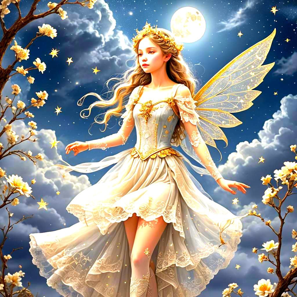 Moon Fairy Dancing in the Night Sky
