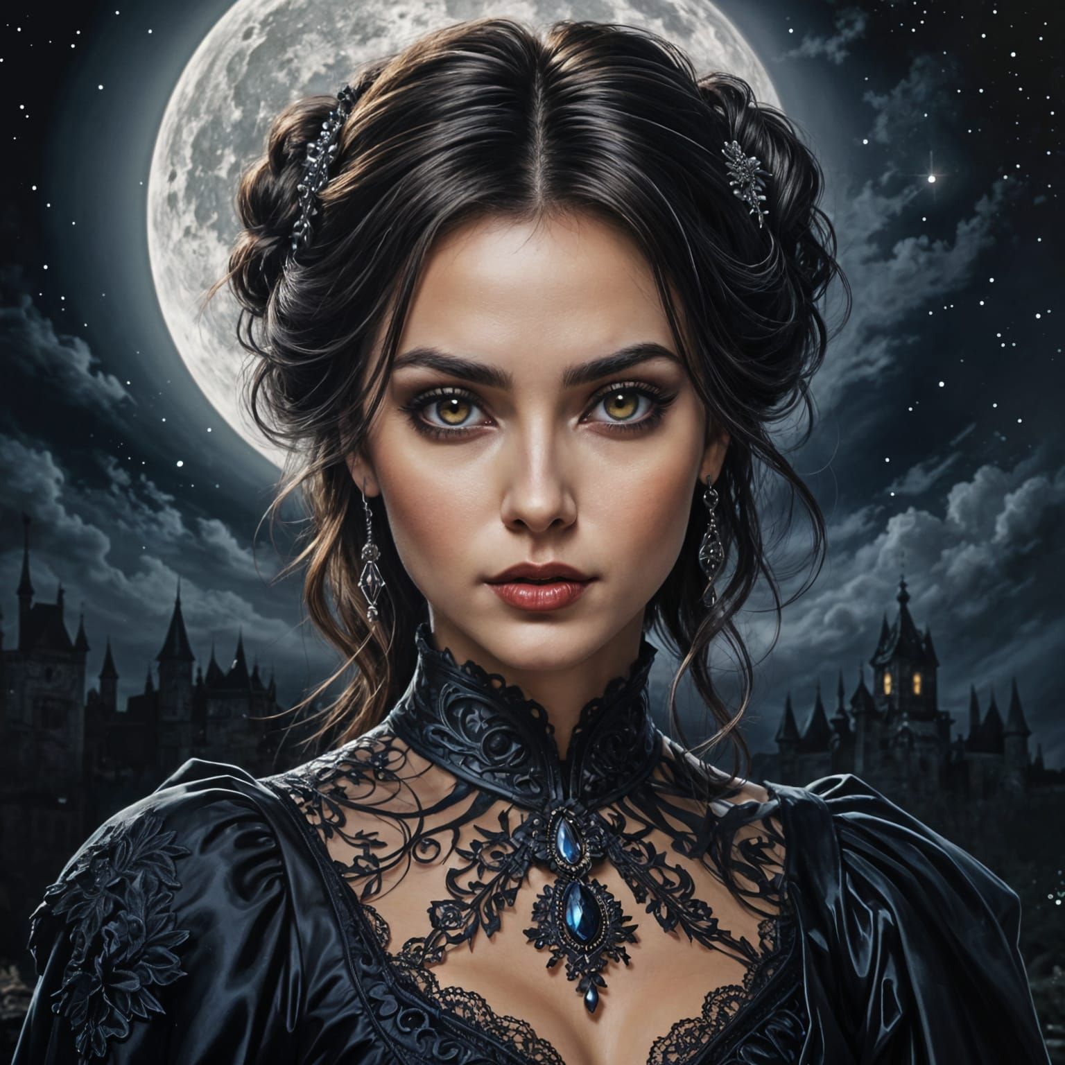 Beautiful Romanian Woman in Moonlight Nocturne, Cell-Shading...