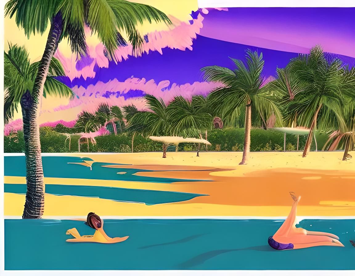 Colorful 16-bit Woman Dancing on Beach