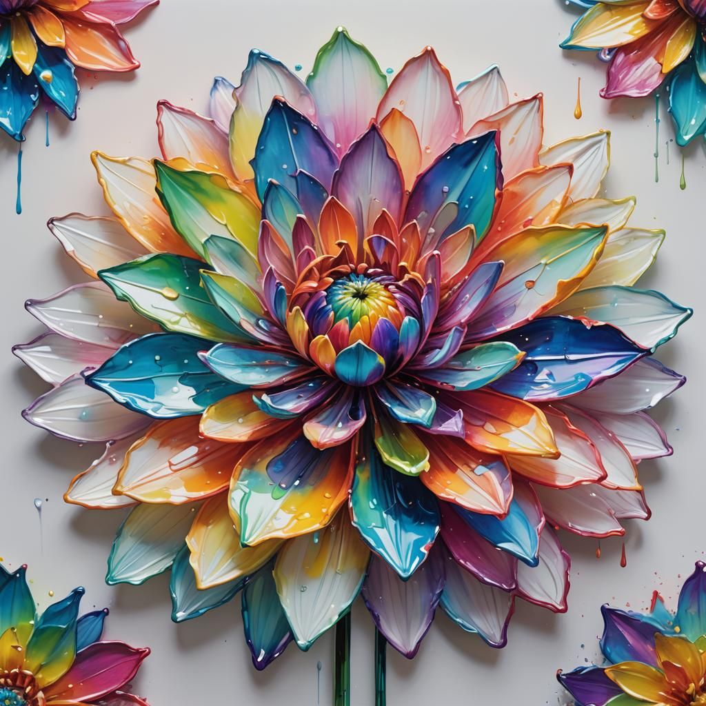 Rainbow Flower with Neon Glow, Oil Painting
