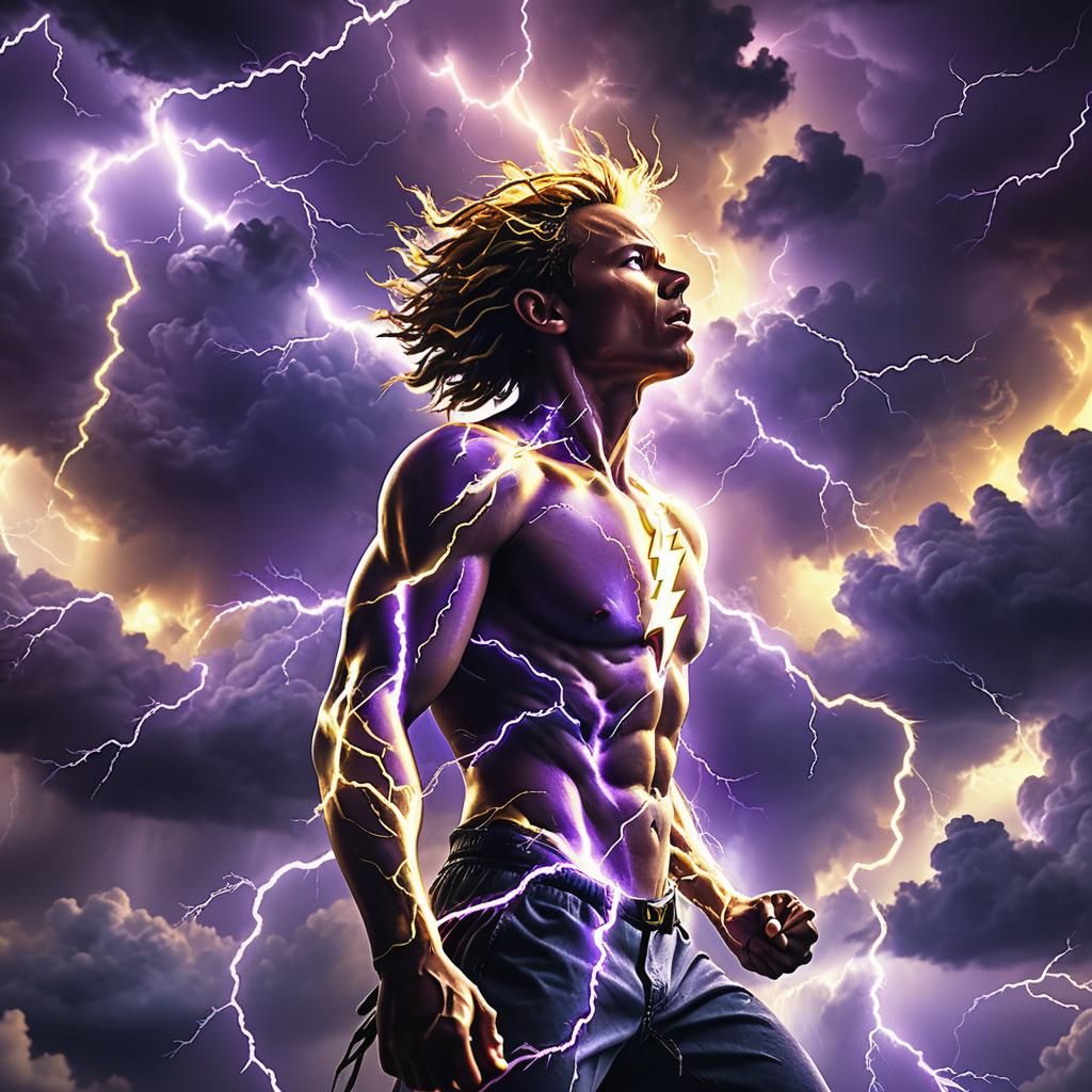Lightning Person Flies Through Storm Clouds