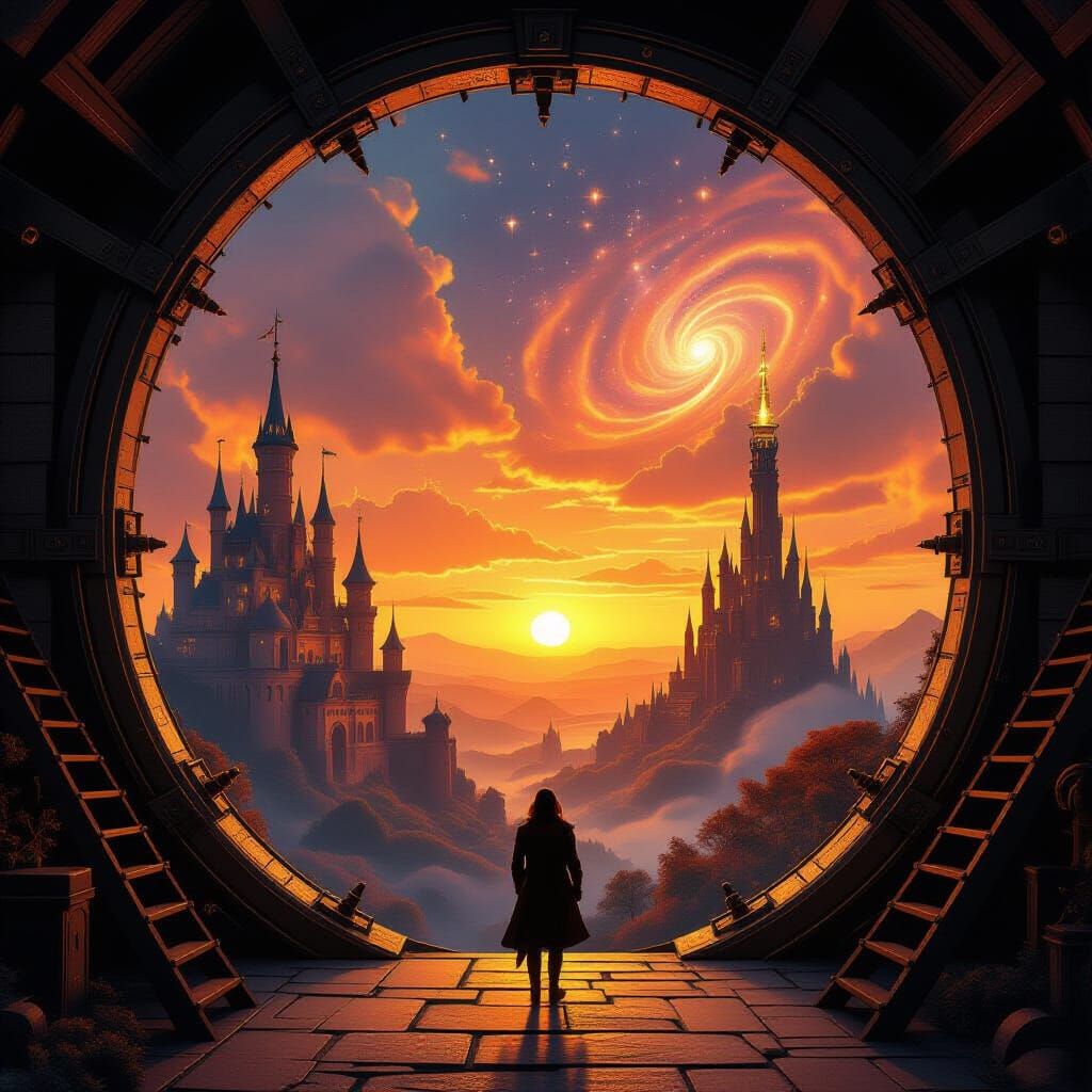 Steampunk Portal to Sunset Castle Landscape