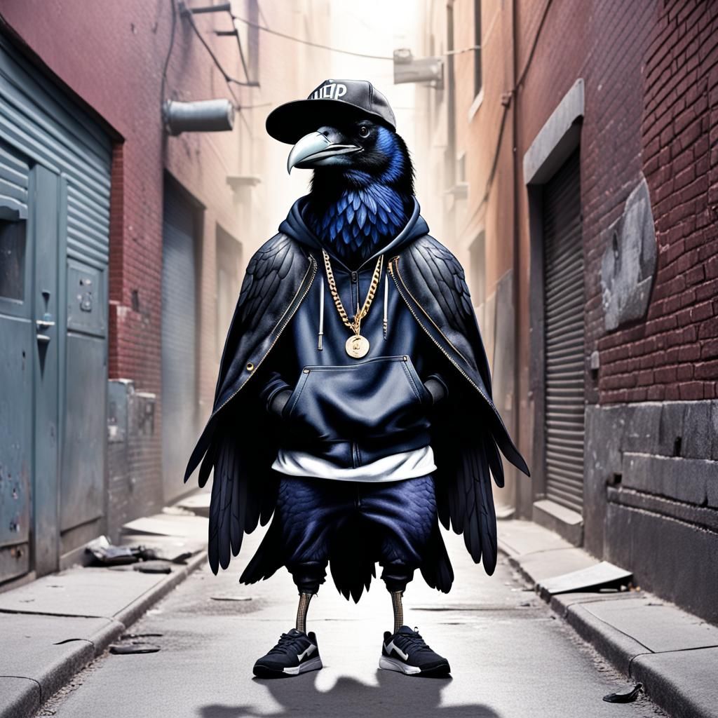 Realistic Raven Rapper in Alley