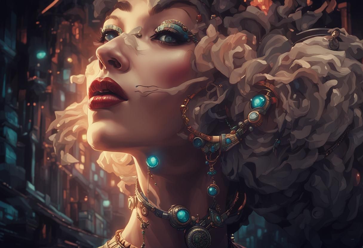 portrait of a beautiful woman wearing intricately detailed c...