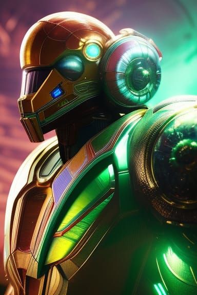 Samus Aran Portrait in Hyperdetailed Pop Art Style