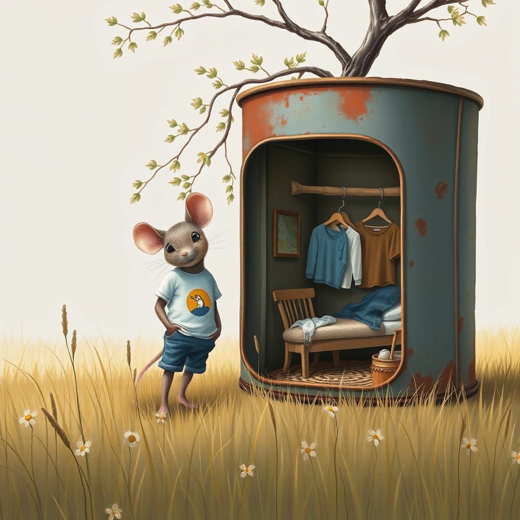 Mouse Finds Cozy Home in Whimsical Field