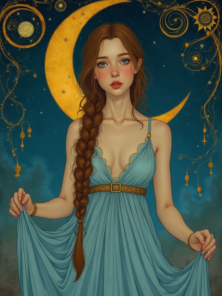 Celtic Woman in Art Nouveau Celestial Scene