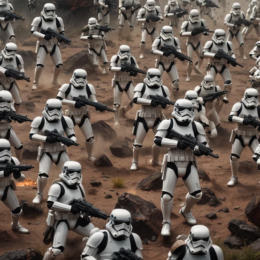 Stormtroopers Firing Blasters in Detailed Matte Painting