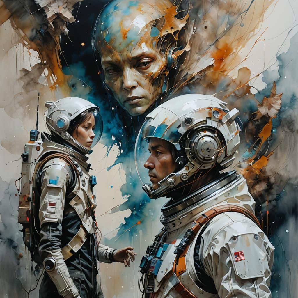 Surreal Space Explorer Encounter on Alien Planet