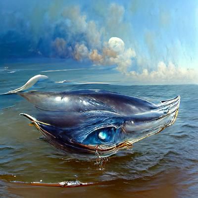 Majestic Blue Whale in Ocean, Oil Painting