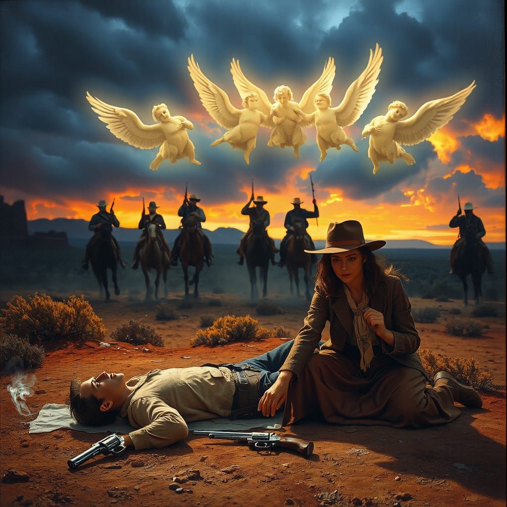 Grieving Woman in the Desert Twilight