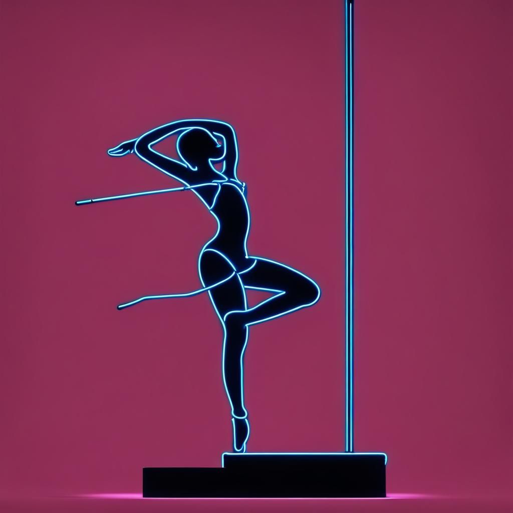 Neon Pole Dancer Silhouette in Picasso Style