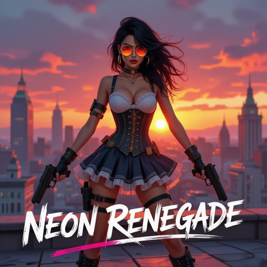 Atom Punk Heroine on City Rooftop