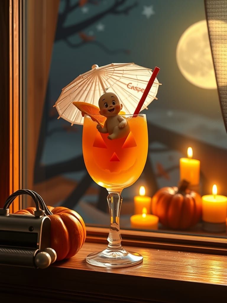 Pumpkin Cocktail in Crystal Goblet: Moonlit Still Life