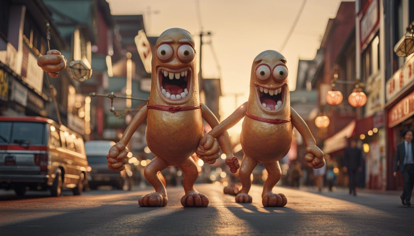 Sausage Monsters in Chinatown, 1981, Hyperdetailed