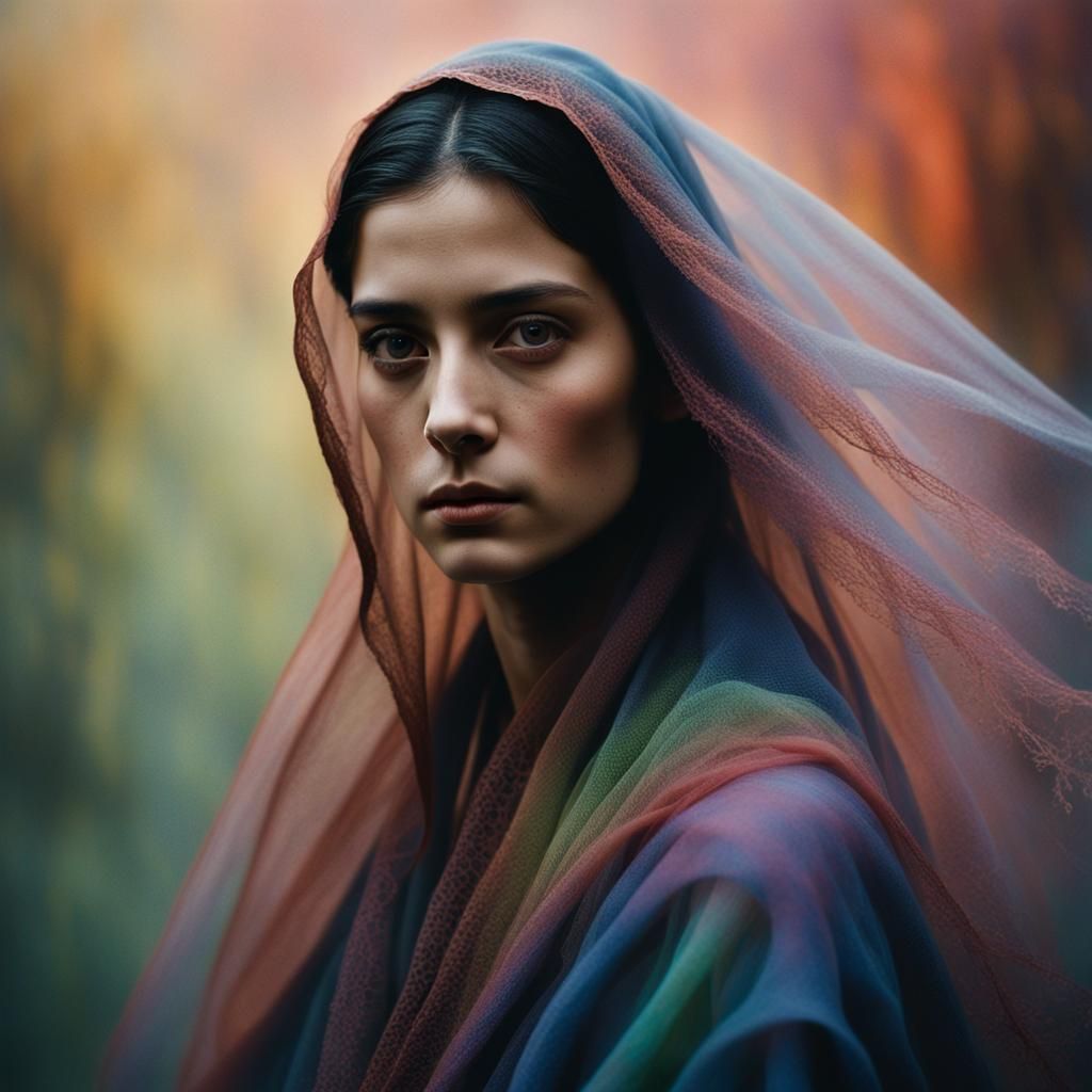 Ethereal Ghostly Beauty in Colorful Mist