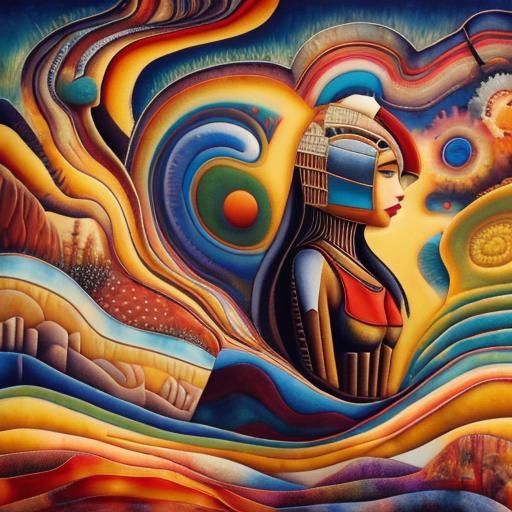 Vibrant Encaustic Landscape in Sharp Focus