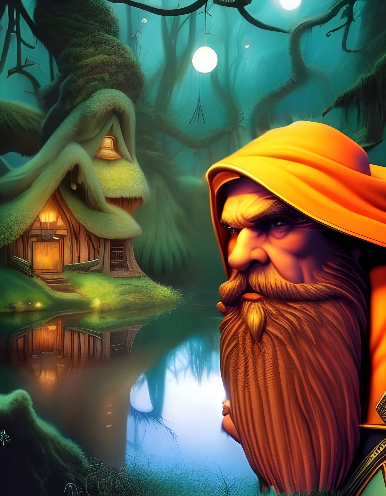 Magical Orange Dwarf Portrait in Fairy Tale Style