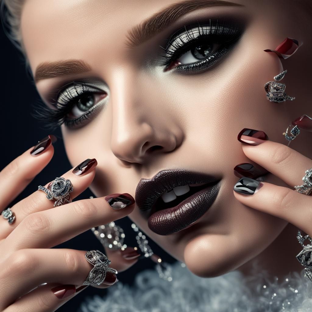 Deco Nails, Lip Gloss and Lashes: Hyperrealistic Close-Up